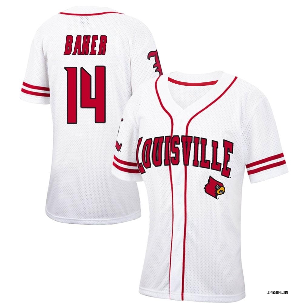 Women's George Baker Louisville Cardinals Replica Colosseum /Red Free Spirited Baseball Jersey - White